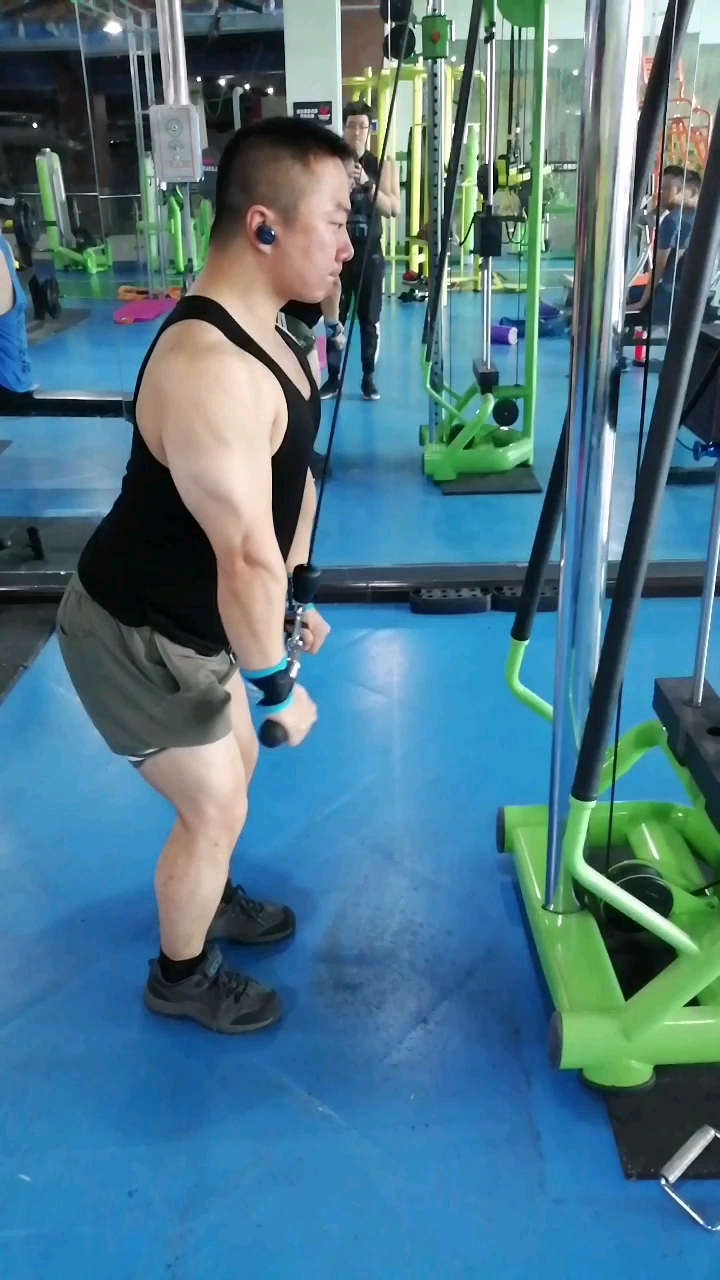绳索臂屈伸这个传统的可以上大重量,锻炼三角肌整体长头多一些.