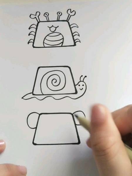 梯形画小动物第二步,螃蟹蜗牛小猪,下一期你们想看啥评论哦