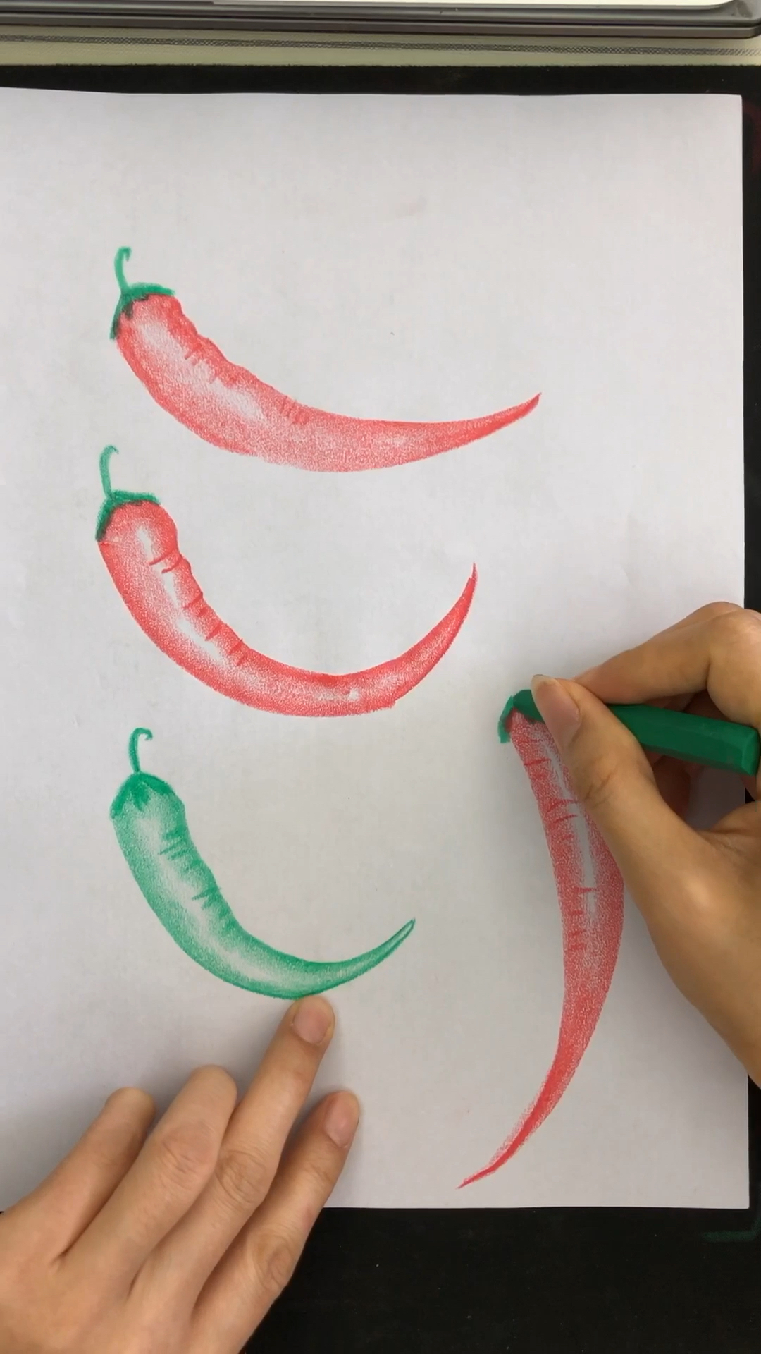全民独门绝技咖#够不够辣,简单易学的丨油画棒画辣椒,喜欢吗?