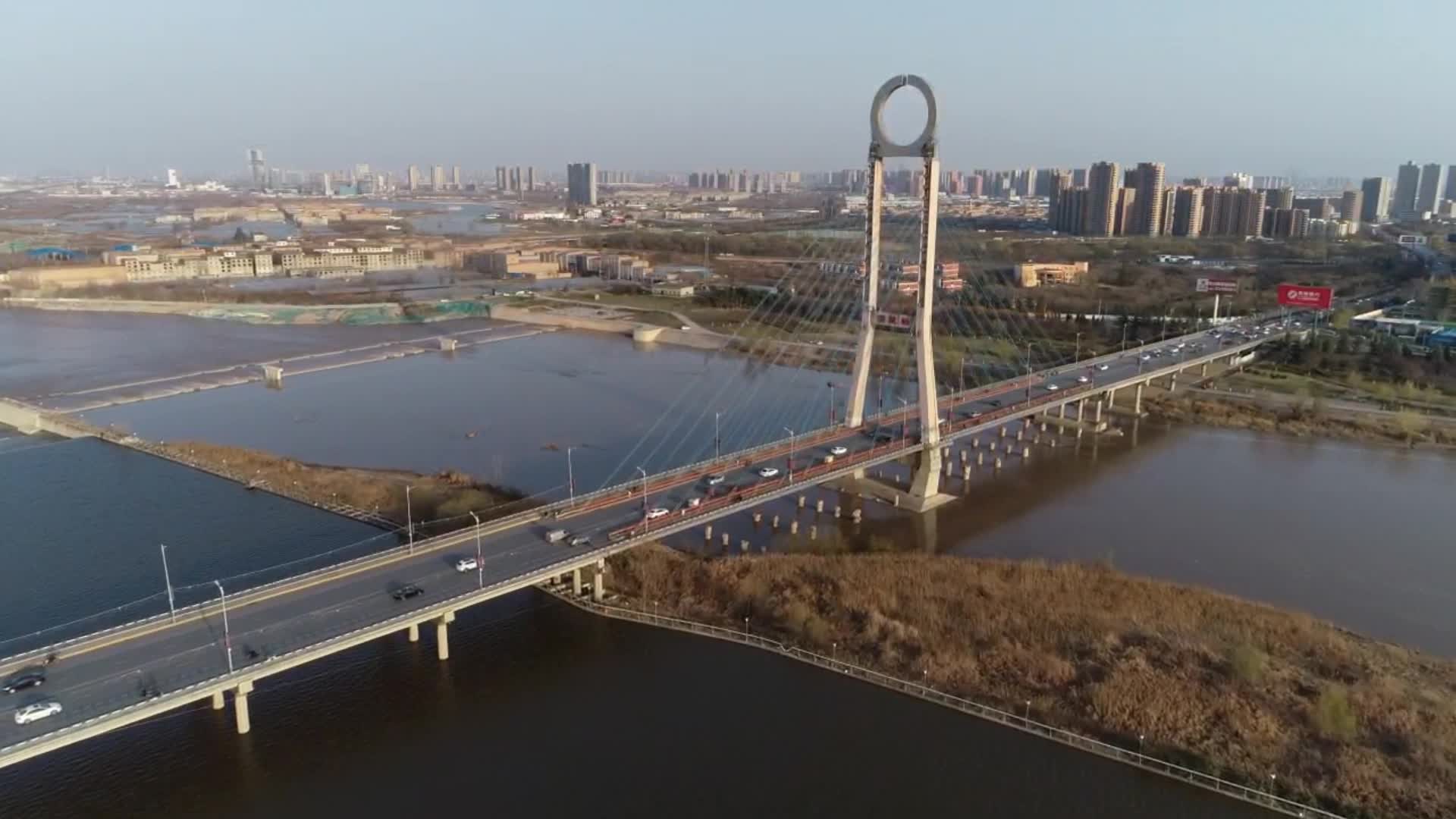 航拍咸阳渭河二号桥(渭城桥)