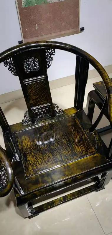 红木古典家具#金丝楠木阴沉木皇冠椅三件套