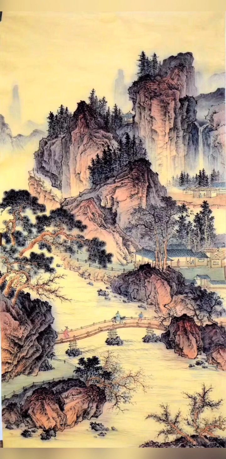 梅墨琛国画作品四尺仿古画山水山居图尺寸约136x68厘米