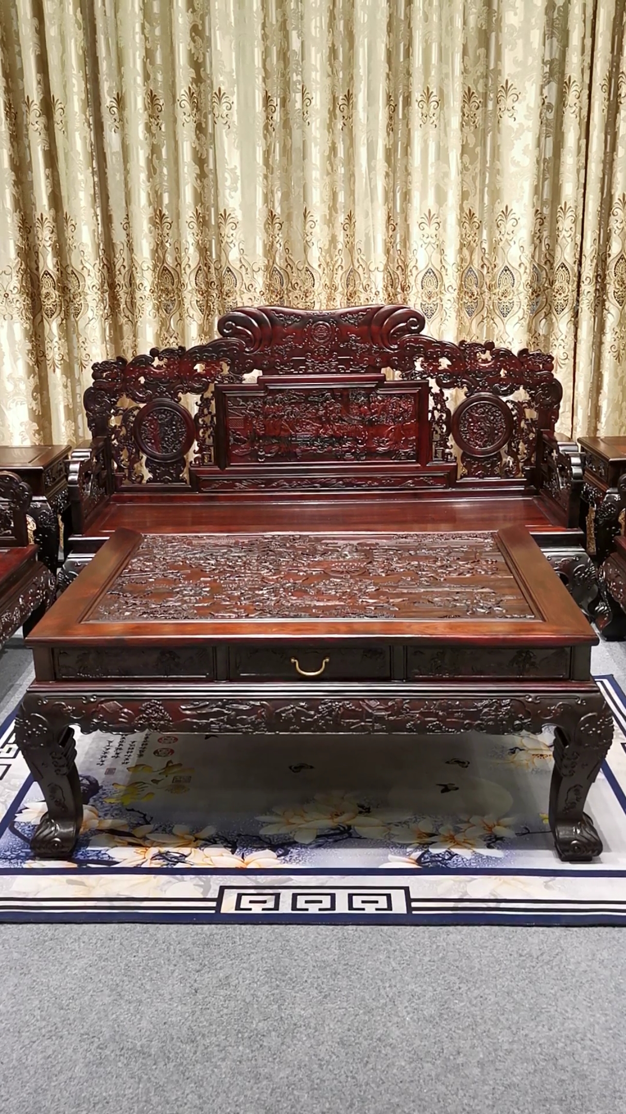 红酸枝交趾黄檀#飞天美女多福百子大红酸枝沙发,已成经典高端红木沙发