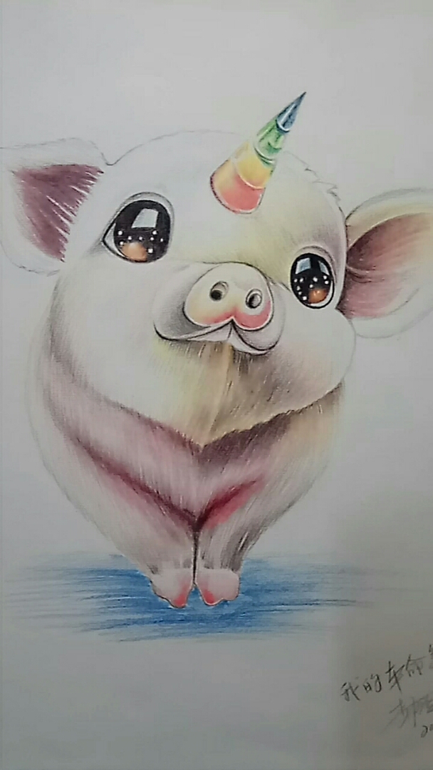 "我的本命年″彩铅手绘可爱的小猪
