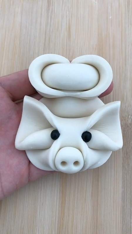 一点一点学面食#可爱的猪头元宝花式馒头-全民小视频