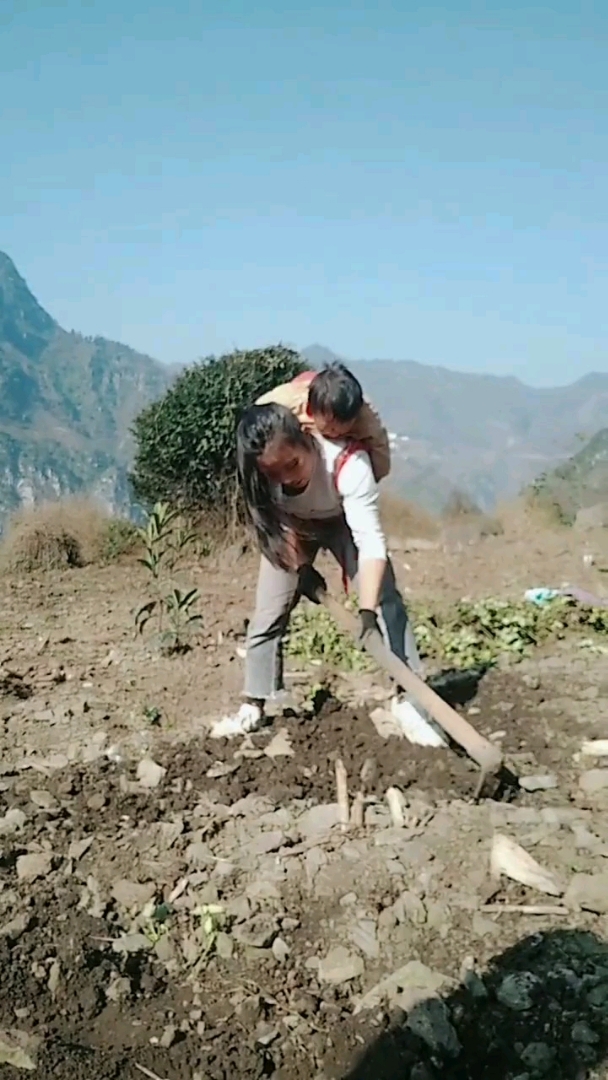 女人背孩子干活的图片图片