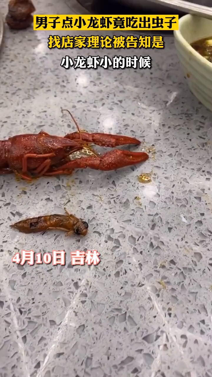 我要上热门#男子点小龙虾竟吃出虫子,找店家理论竟被告知是小龙虾　