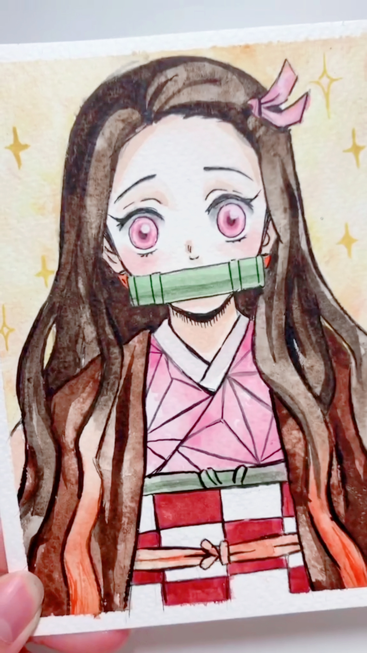 动漫#手绘鬼灭之刃水彩弥豆子-度小视