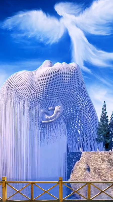 一座不锈钢镂空建筑似美人,洗发,创意设计