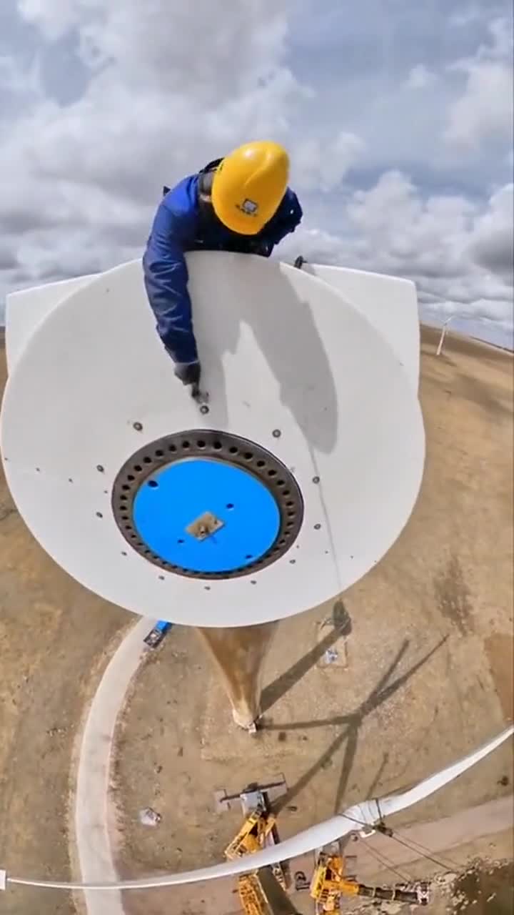 风电机螺丝生锈,工人爬到最高处维修,看着都害怕