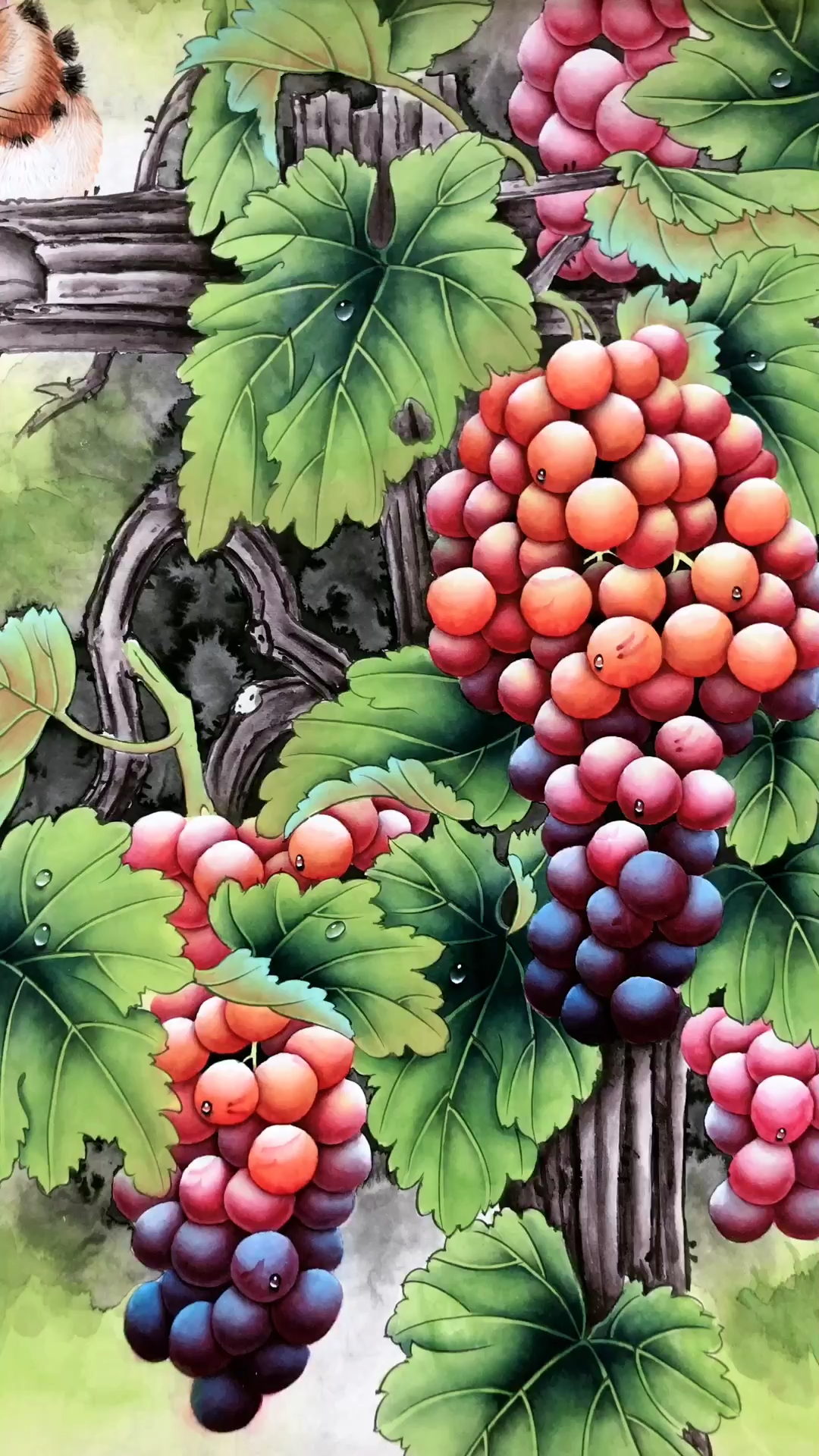 我要上热门#精品国画工笔葡萄