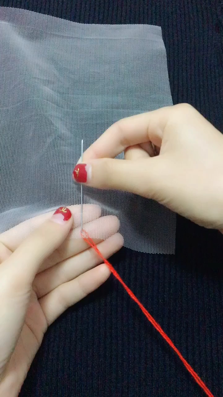 全民独门绝技咖#猜猜我要在网纱上缝什么学会了吗?隐形针线法