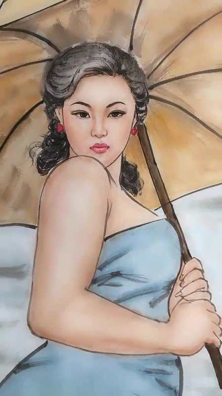 小青与白素贞水墨人物水墨肖像画水墨写意人物画