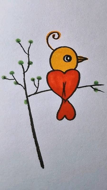 音为有你易学简笔画一只有颜色的小鸟