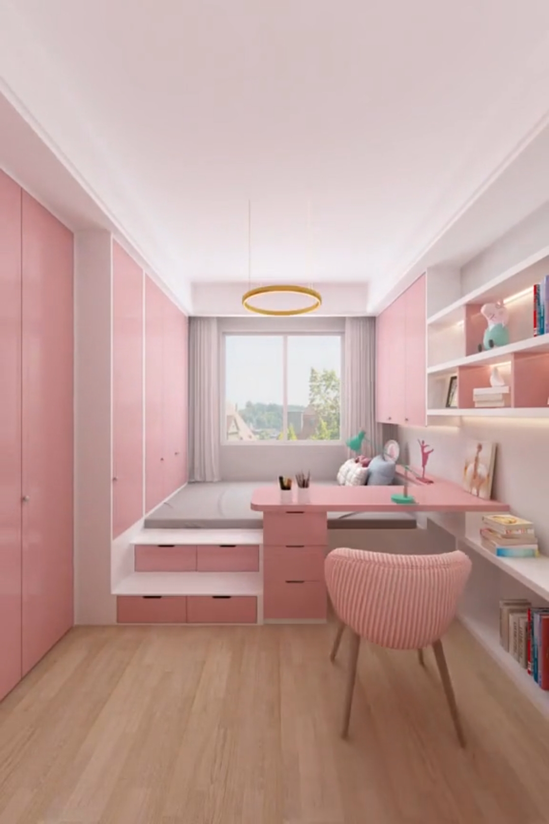 室内设计#9平米女孩卧室这样设计特别漂亮.