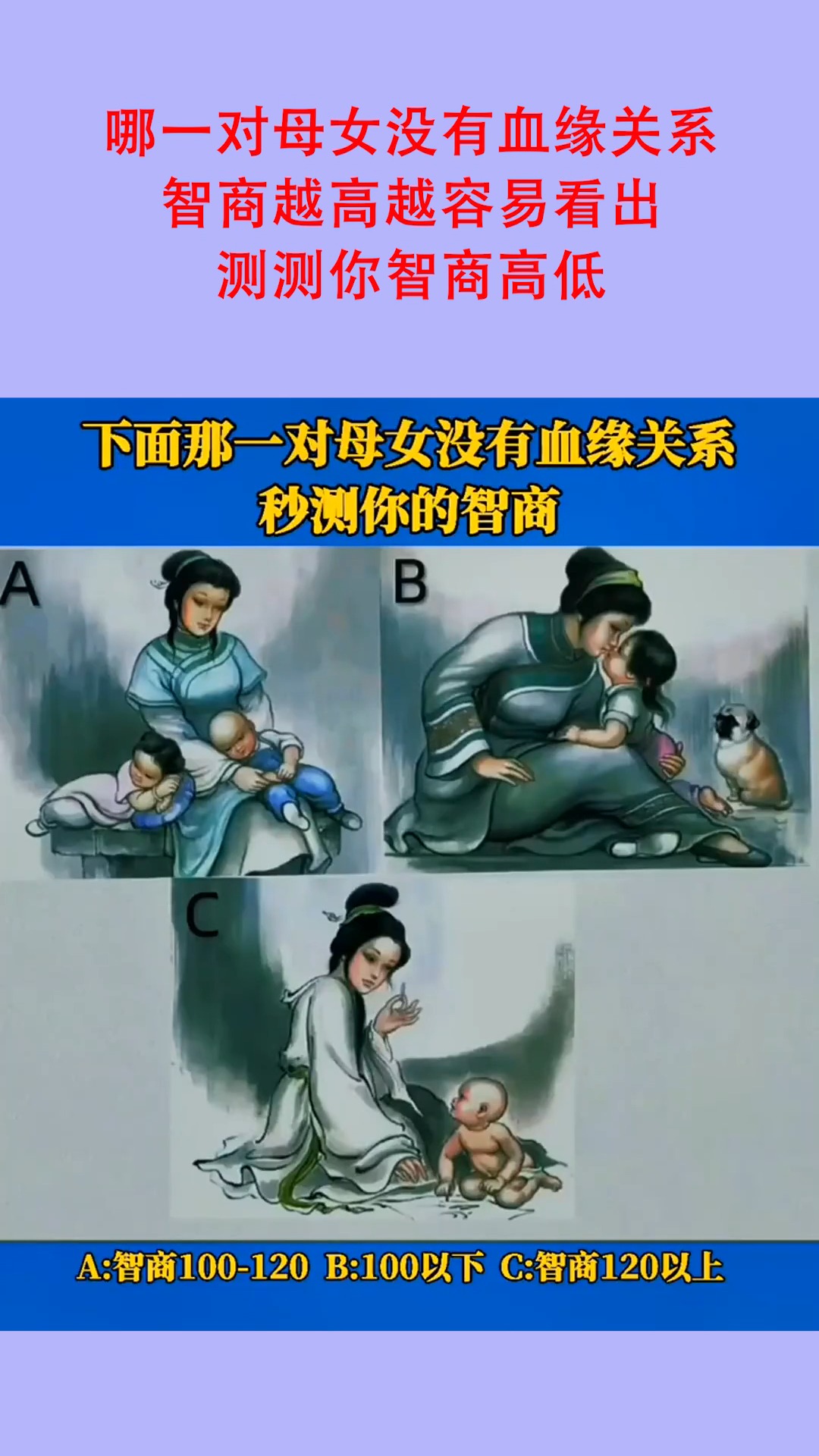 哪一对母女没有血缘关系?智商越高越容易看出,测测你智商高低