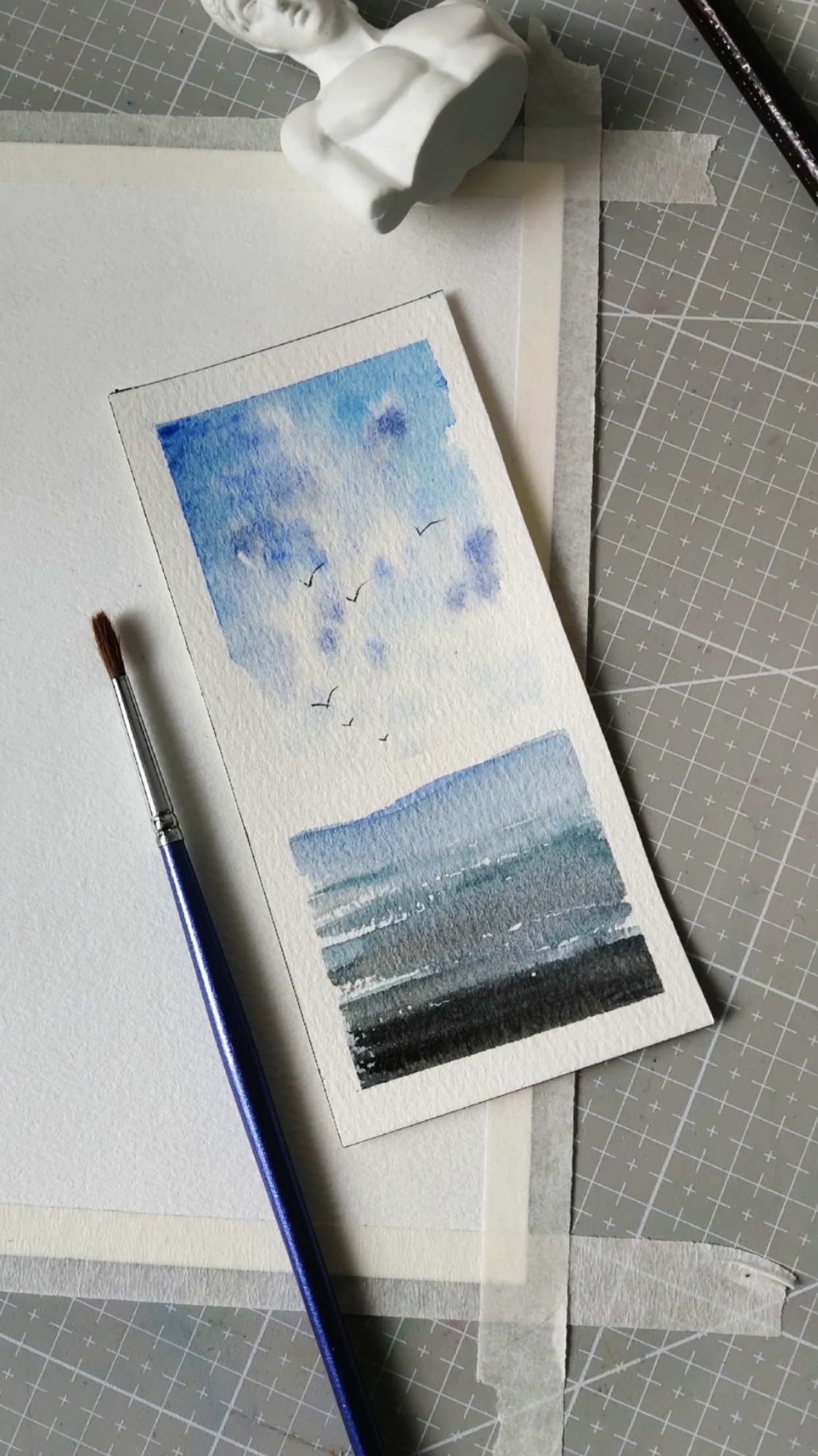 画画原来如此简单#水彩海边小风景过程视频!