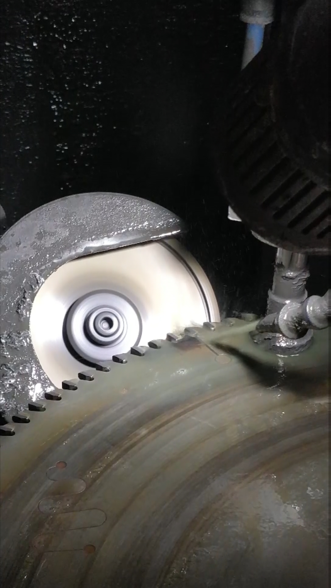 为了拍这个合金锯片修磨的细节视频,我整个人都快钻进设备里面了.