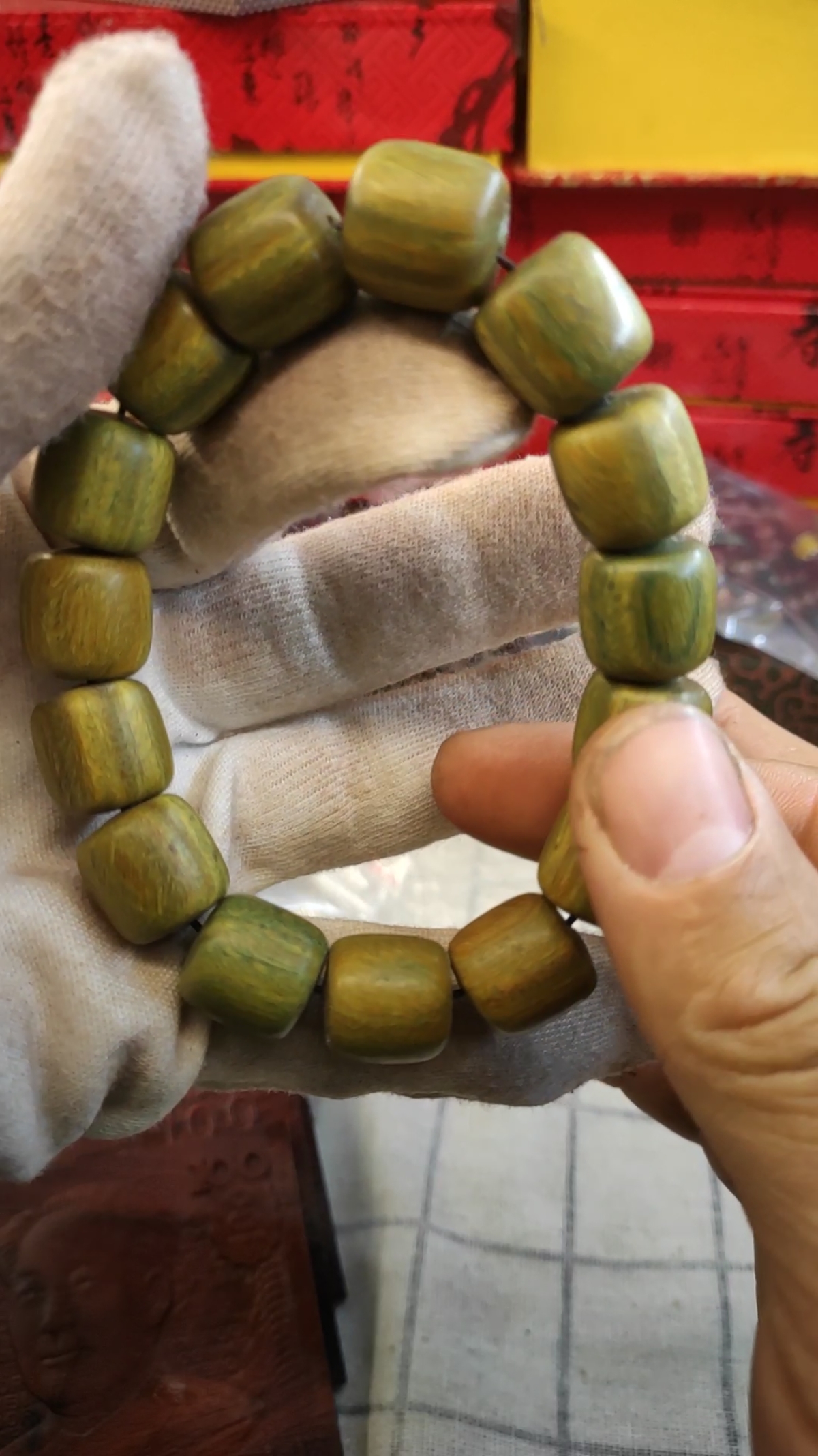 文玩手串#阿根廷绿檀1.5规格桶珠,自带香味的手串-度小视