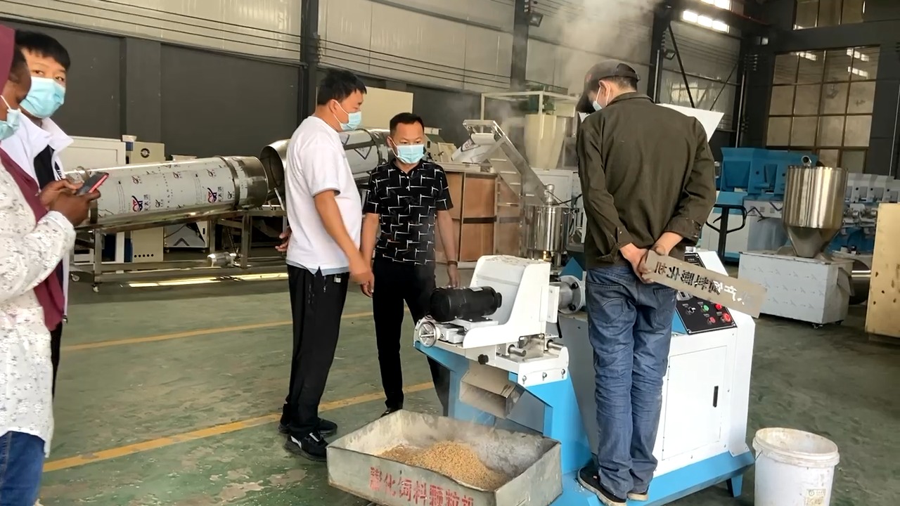 鱼饲料#常住国内的苏丹朋友到厂考察, 新款饲料膨化机,可生产鱼饲舷