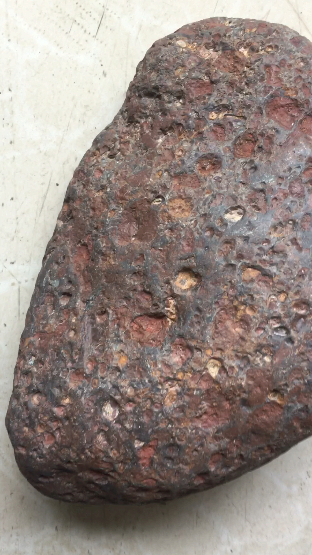 这颗五彩球粒陨石重7.6斤弱磁