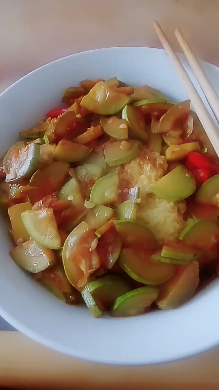 開心扭起來#我的早飯:米飯加上北瓜菜