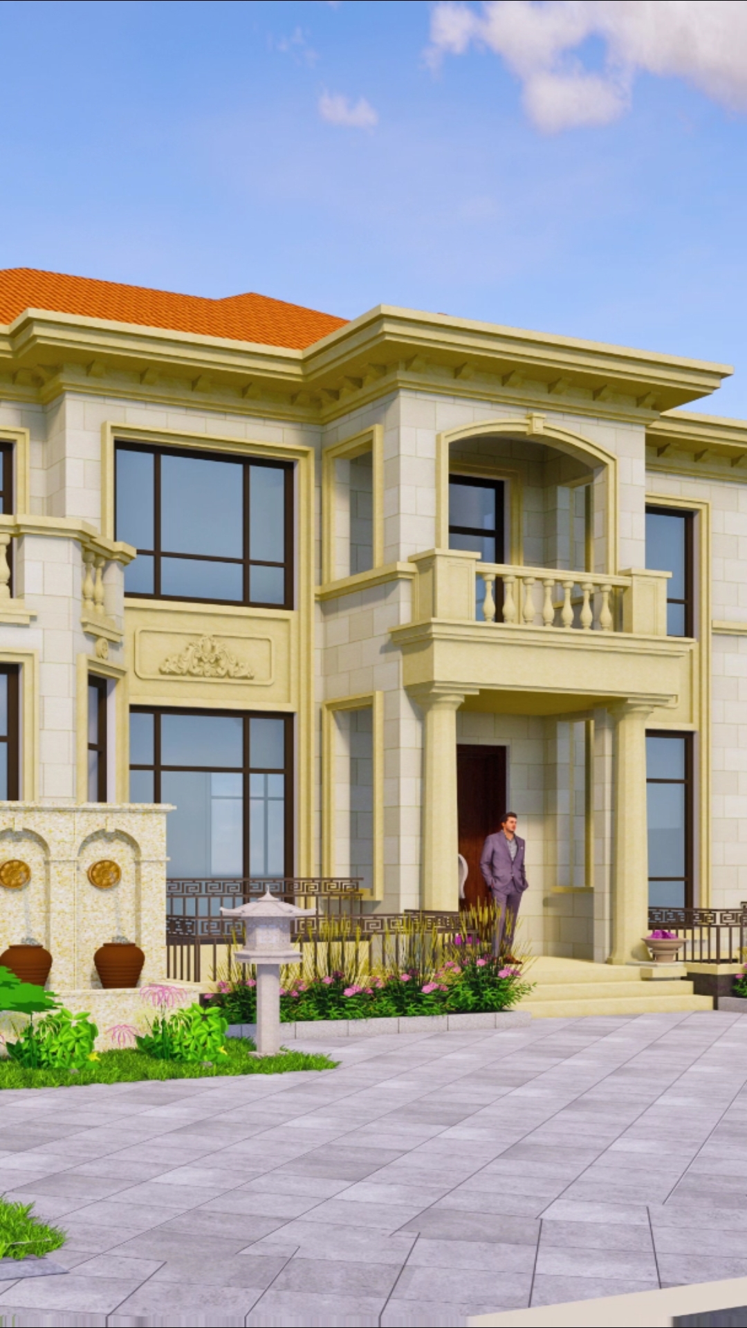 河北任丘二层14x14米欧式别墅设计,造型轻奢,带地下室及下沉庭院!