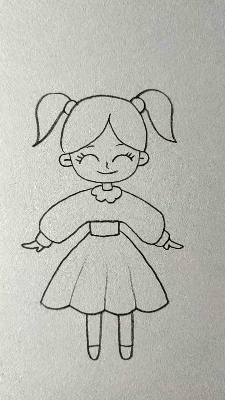 简笔画#画梳着双马尾的小女孩-度小视