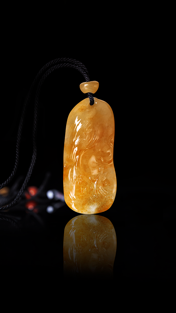 翡翠#盈福翠钟国飞纯手工雕刻天然黄翡凤凰挂件-度小视