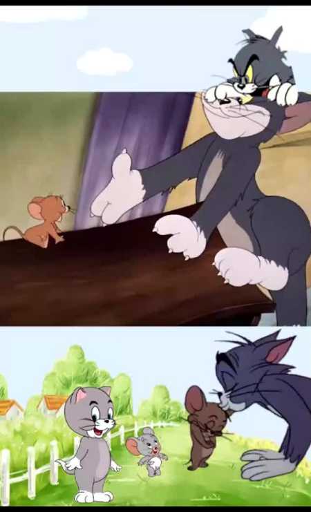 汤姆和杰瑞握手言和互帮互助难能可贵