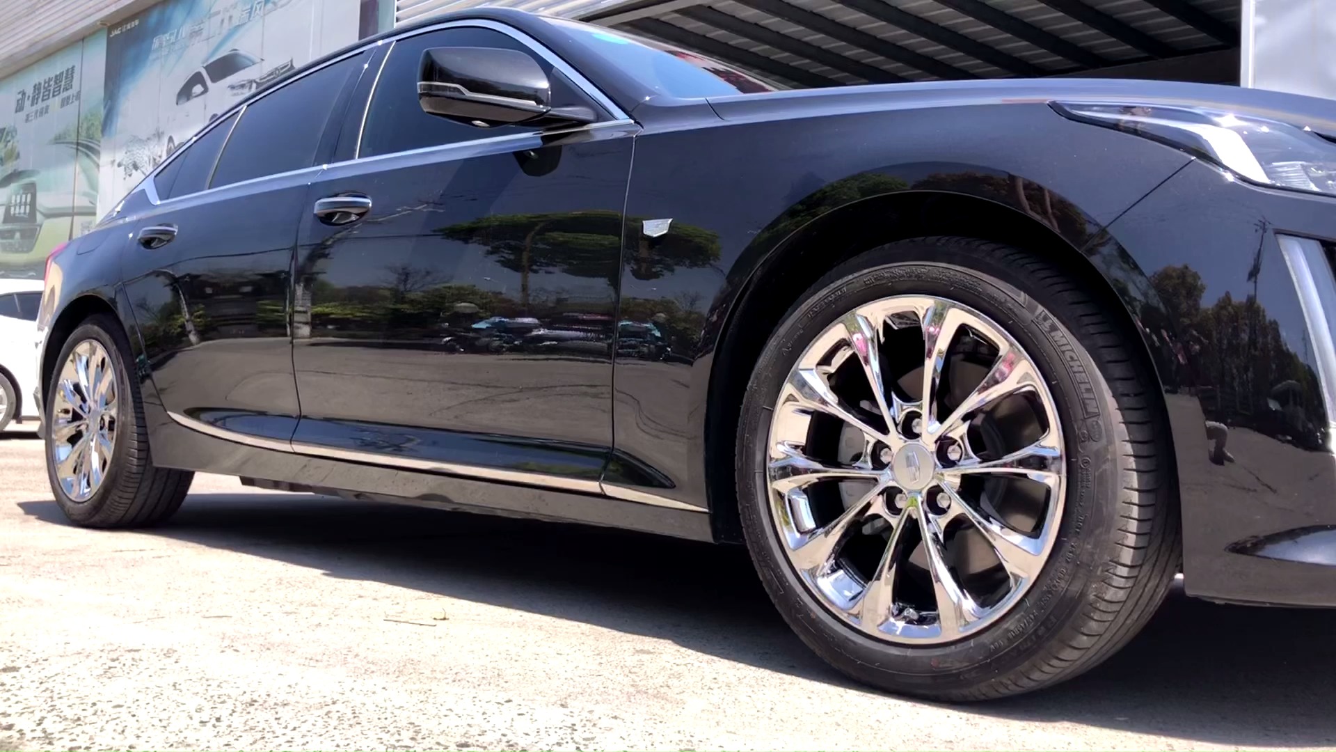 轮毂改色#凯迪拉克ct5黑色车身轮毂改电镀璀璨铂金银