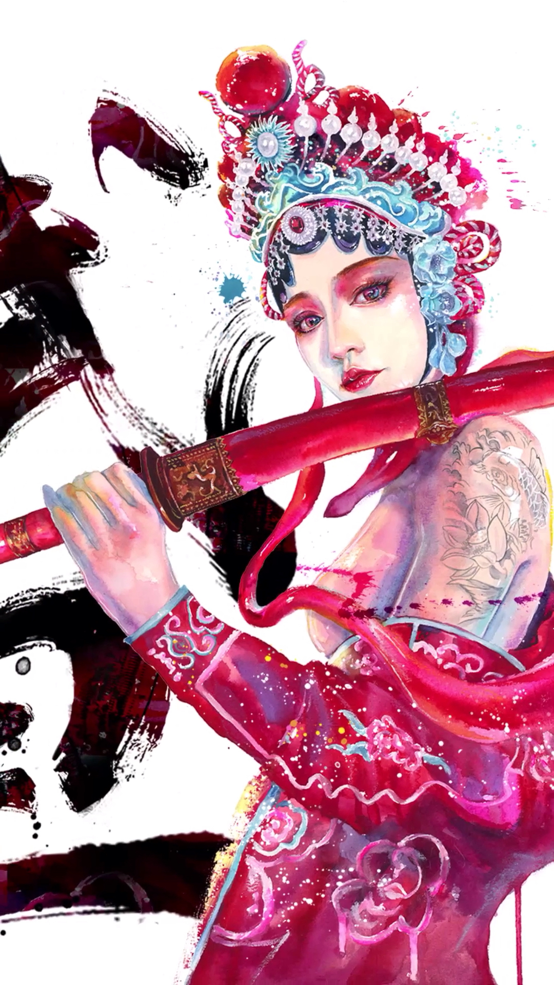 水彩创作,《武旦》