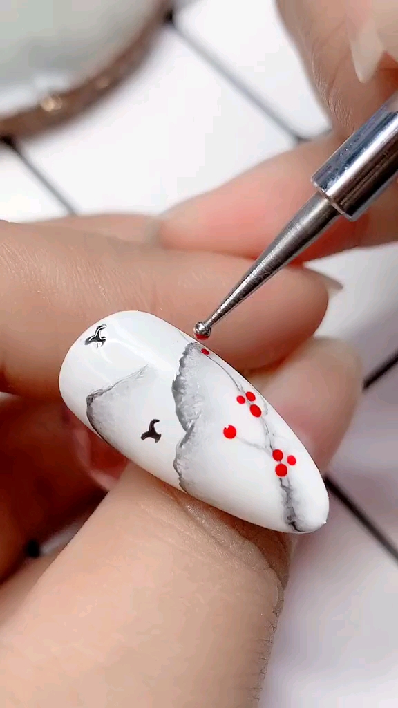 指尖作画#美甲彩绘山水丹青图