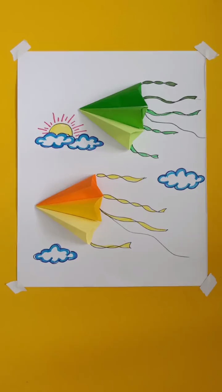 创意风筝拼贴画,快和小朋友一起做吧!