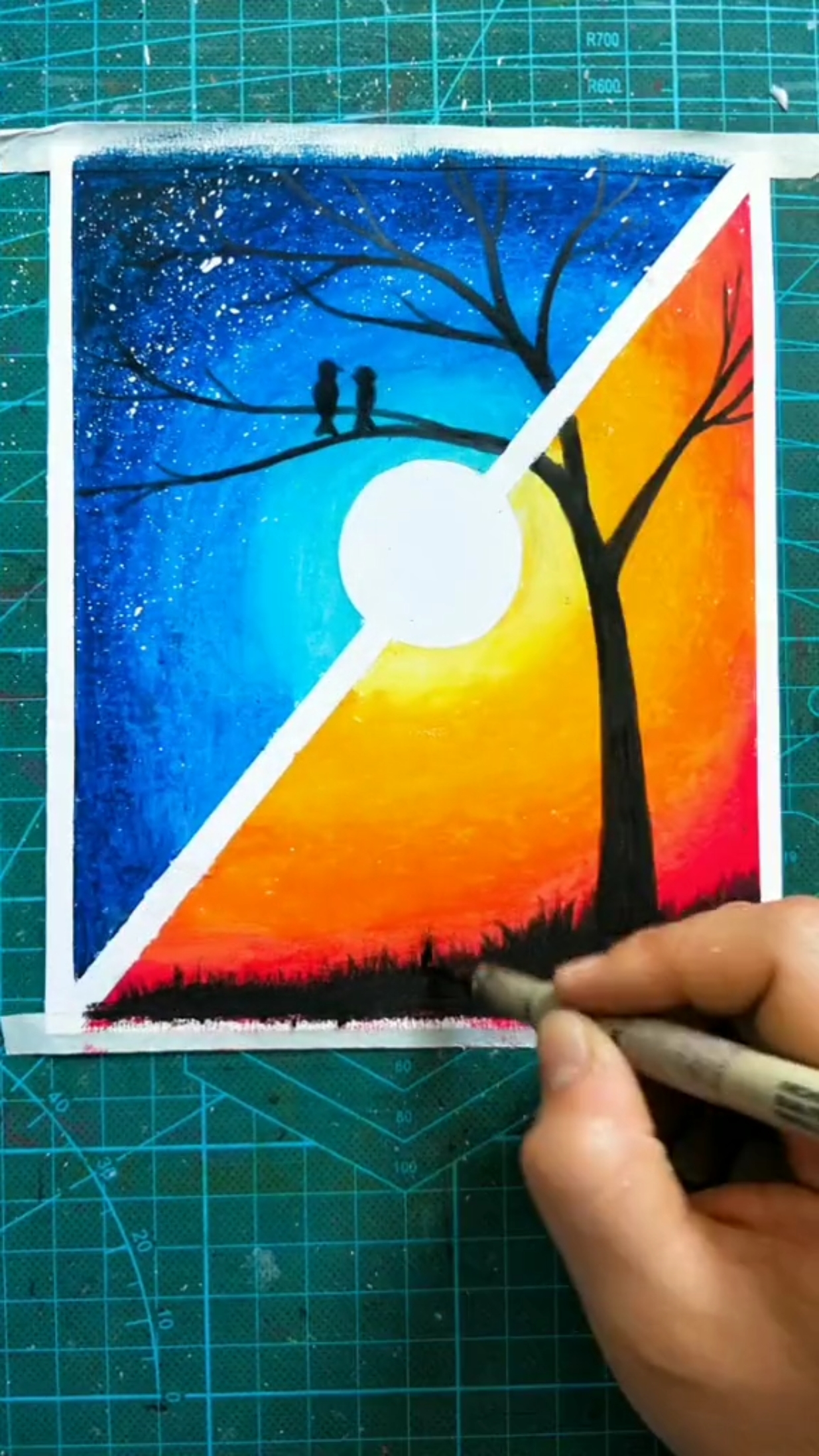 油画棒教你画白天与黑夜风景,步骤简单,零基础易学.-度小视