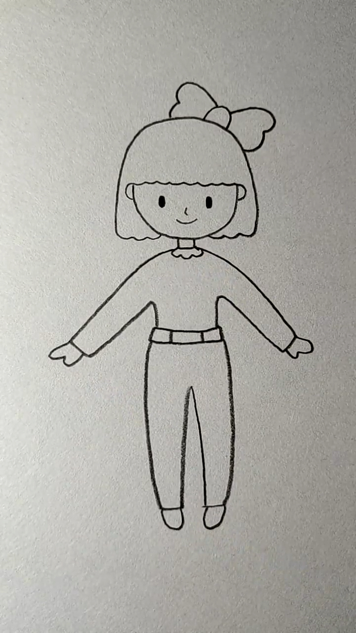 简笔画#画穿着长衣长裤的可爱女孩-度小视