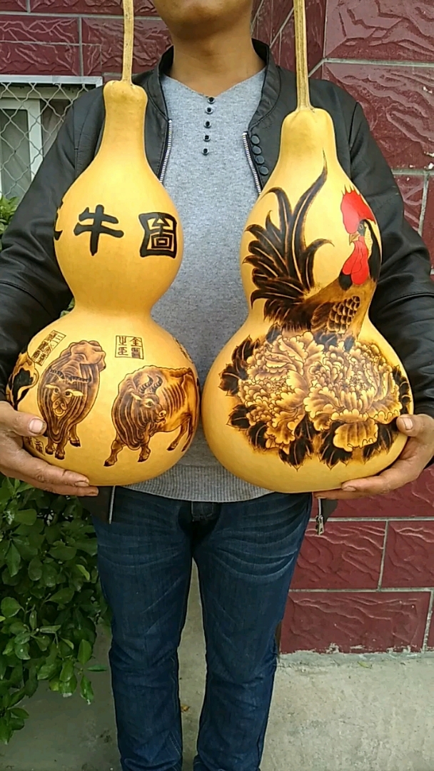 烙画葫芦,大吉大利,五牛图