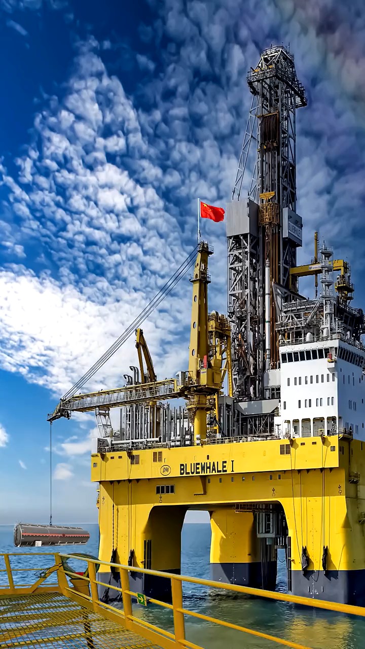 蓝鲸一号全球蕞大钻井平台,有37层楼高,开采可燃冰,别人发个樱花都