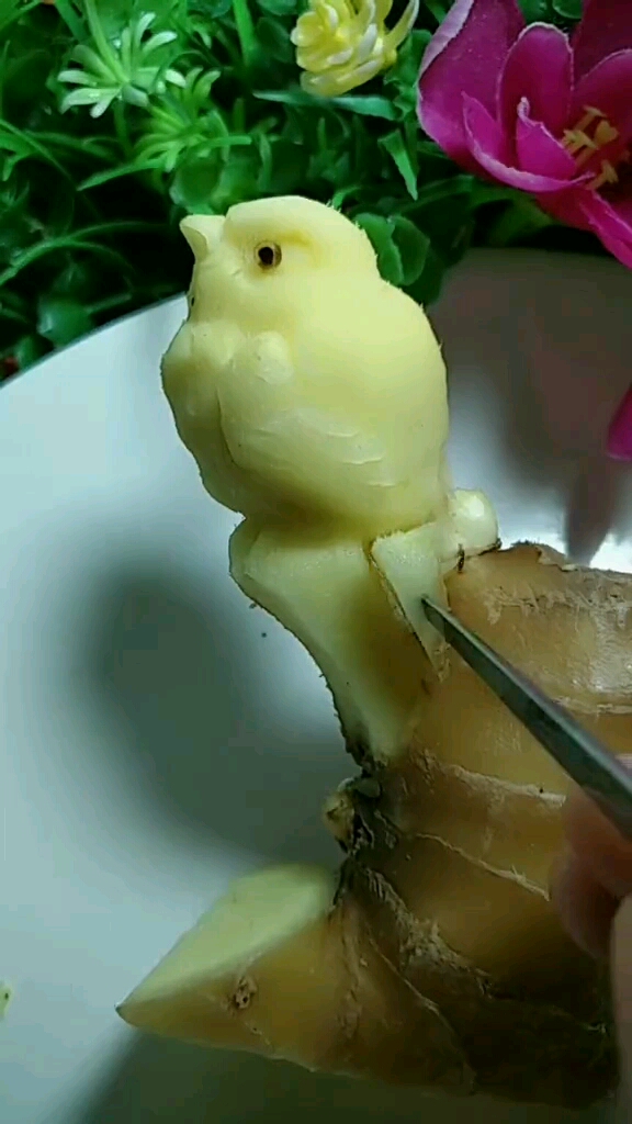 最潮劳动者#生姜这样雕出的小鸡好可爱