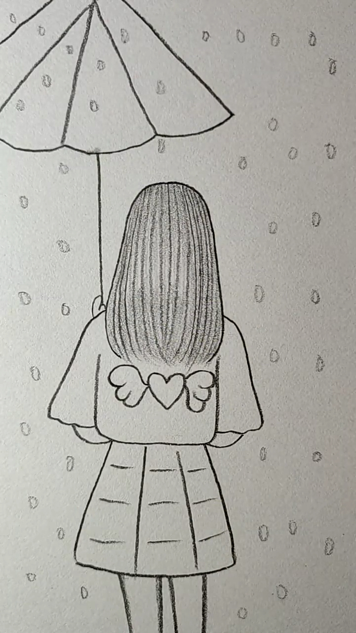 簡筆畫#雨中女孩背影