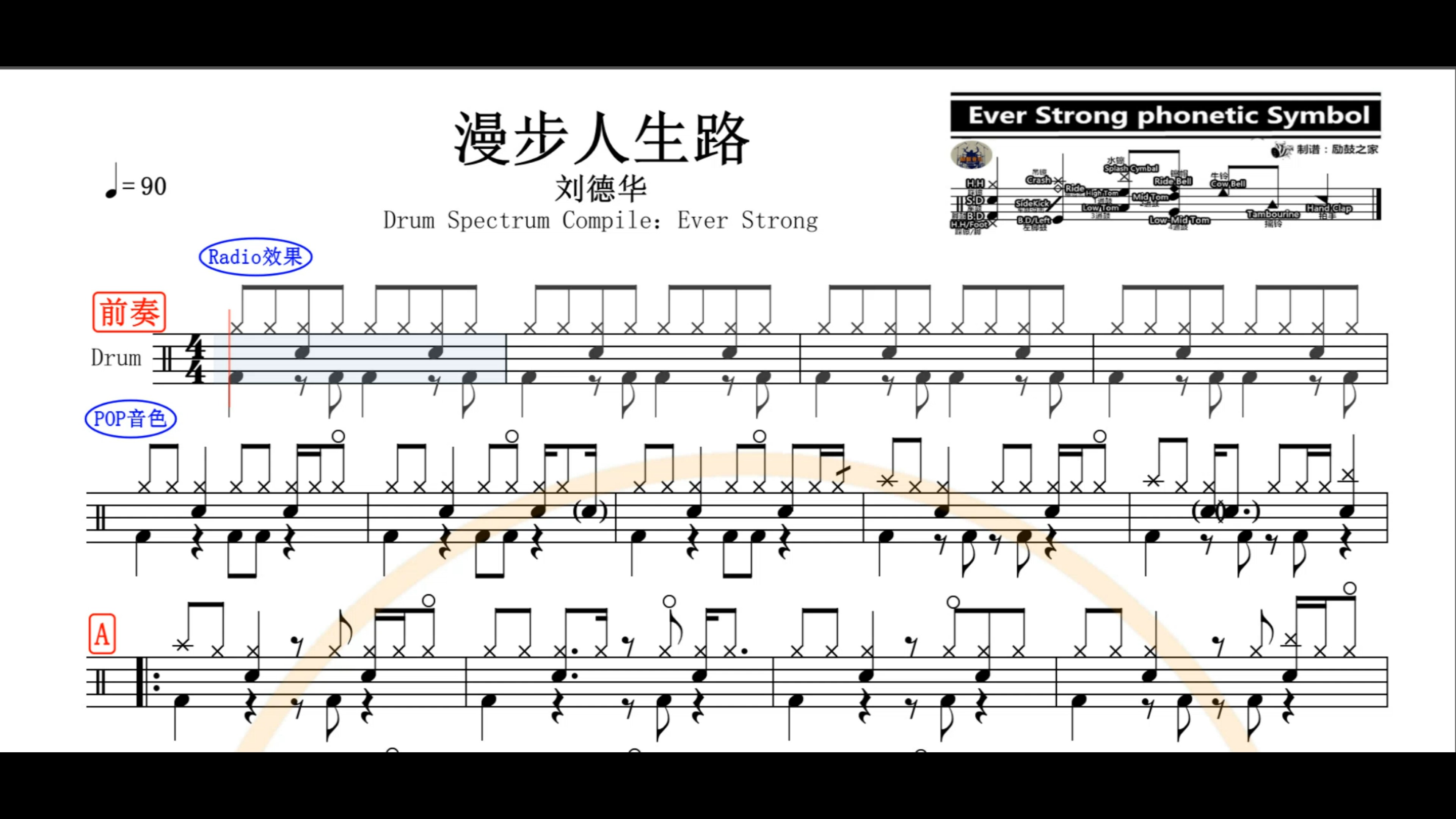 疯狂架子鼓椰壳鼓手网刘德华漫步人生路鼓谱架子鼓鼓谱高清动态鼓谱