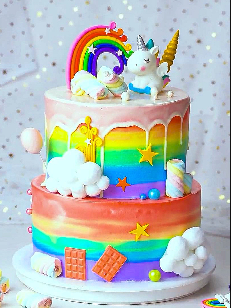 网红蛋糕#彩虹蛋糕装饰艺术,看到后你还舍得吃吗?