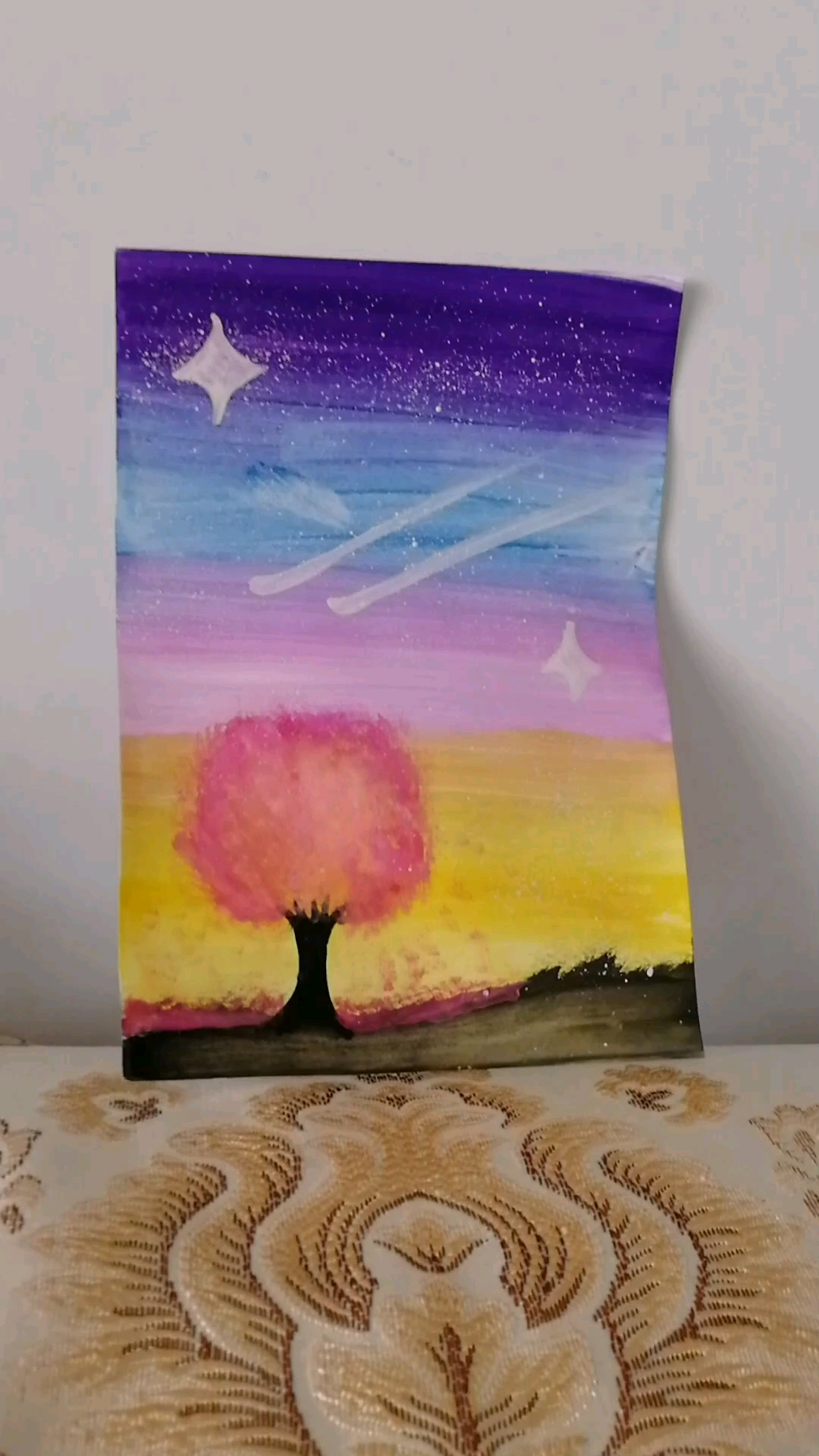 星空下的树怎么画简单图片