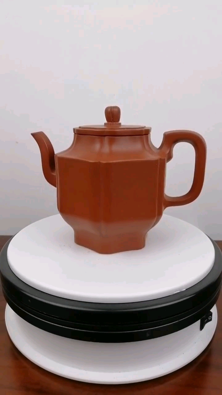 宜兴紫砂朱泥全手工六方宫灯壶200cc