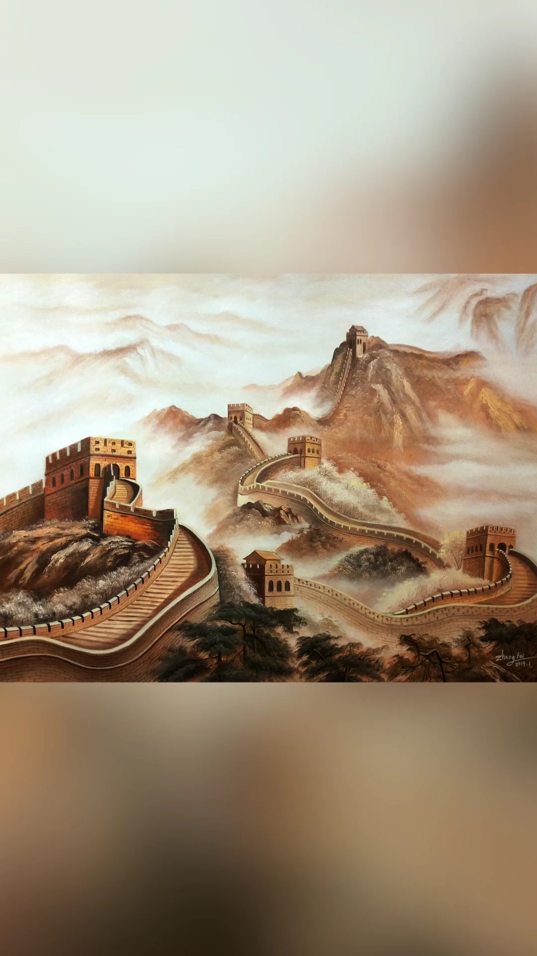 聋人画师-手绘油画万里长城画