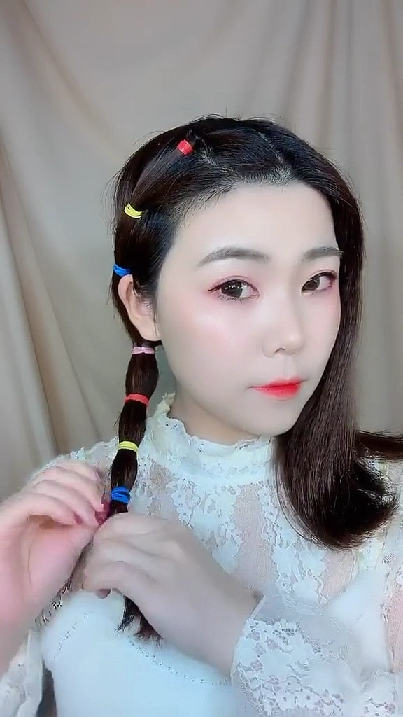 全民最火编发#彩虹小翘辫