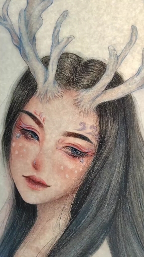 原创手绘:画个小鹿女