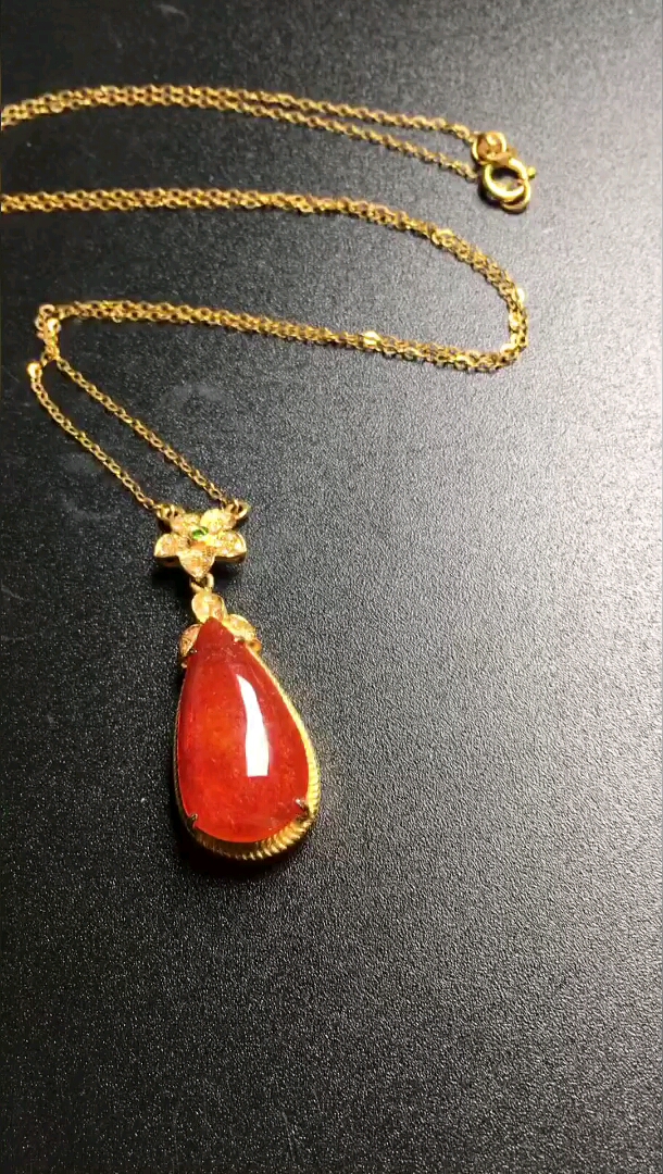 冰种红翡水滴项链