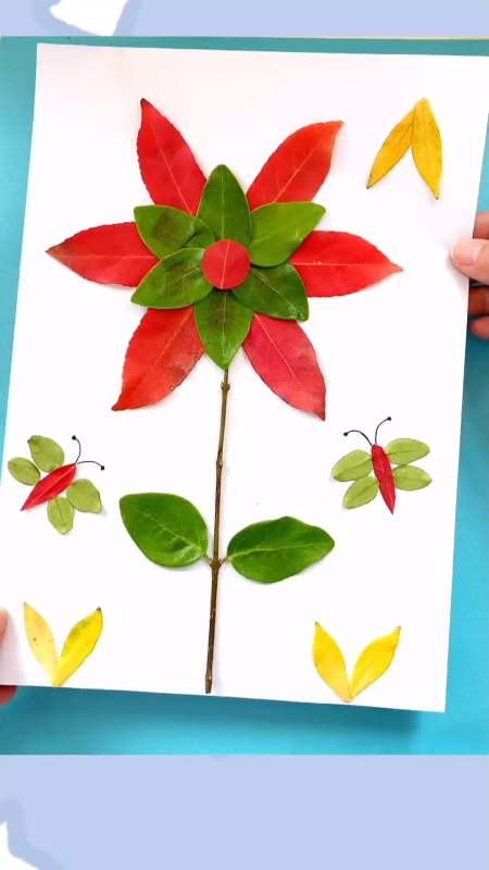 秋天的落叶也可以拼贴好看的花和蝴蝶#秋天的落叶手工 #树叶贴画#幼儿