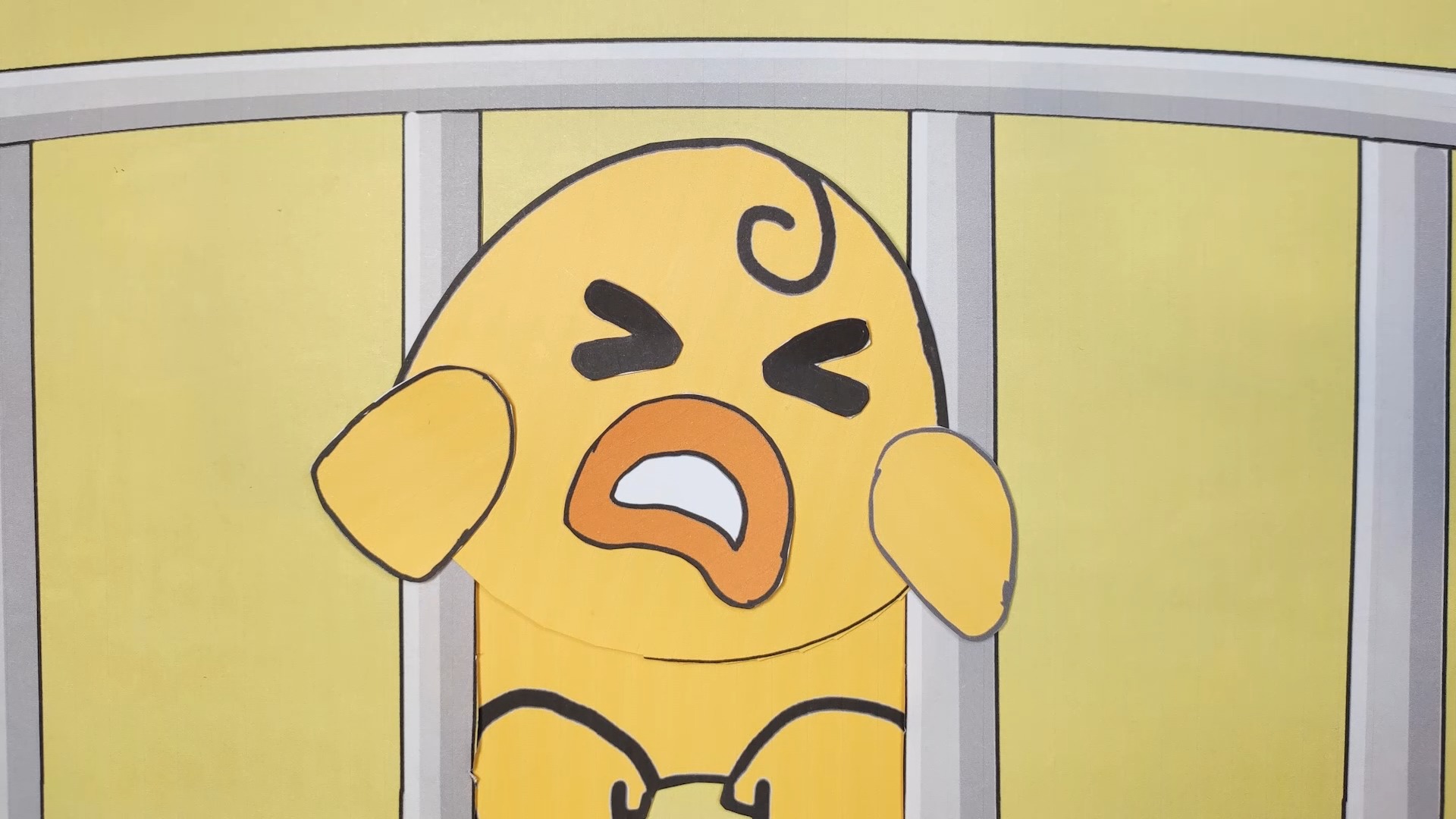 手绘定格动画:小卷卷被栏杆卡住了头,小蜜鸭来帮忙